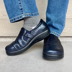 Alegria Womens Kara Slip-On Shoes Clogs EU‎ 38 US 7.5 Metallic Blue Comfort Arch